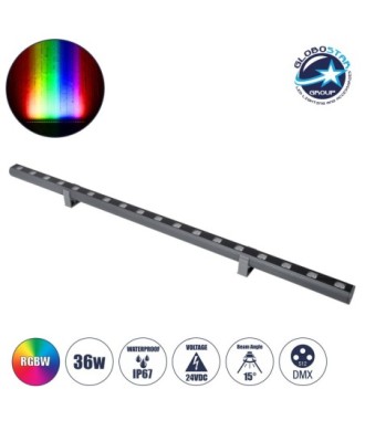 GLOBOSTAR® WASHERPANDA 90585 Μπάρα Φωτισμού Wall Washer LED 36W 3060lm 15° DC 24V Αδιάβροχο IP67 Πολύχρωμο RGBW Dimmable DMX512 - Bridgelux SMD Chip - Γκρι Ανθρακί - Μ100 x Π4 x Υ3.5cm - 3 Χρόνια Εγγύηση